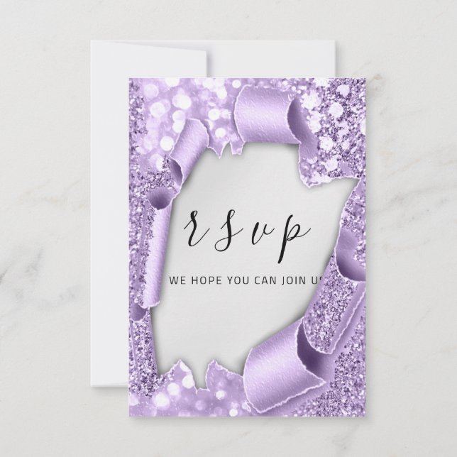 RSVP  Wedding Silver Gray Paper Purple Violet Glam (Back)