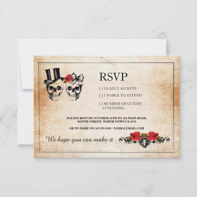 RSVP Wedding Skulls Skull Roses Rustic Cards (Front)