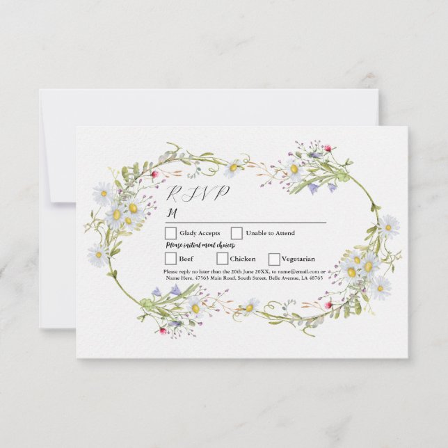 RSVP Wedding Spring Wildflowers Daisy Invitation (Front)