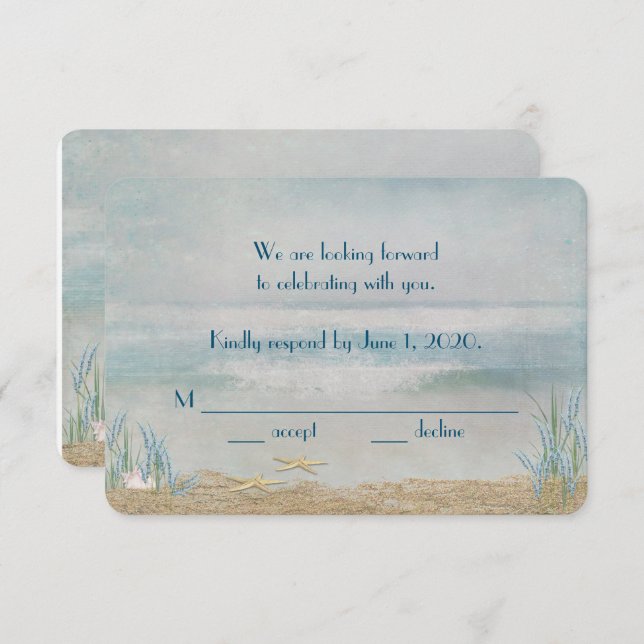 RSVP-wedding starfish on beach Invitation (Front/Back)