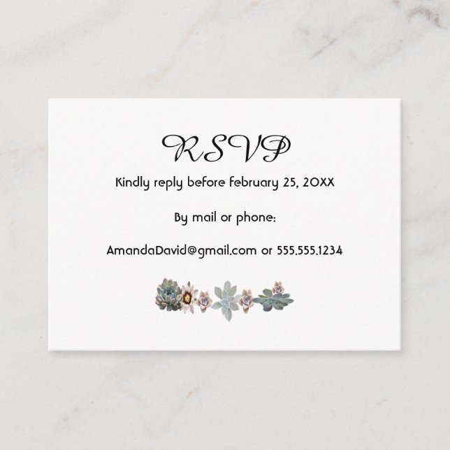 RSVP wedding succulent flowers white Enclosure Card (Front)