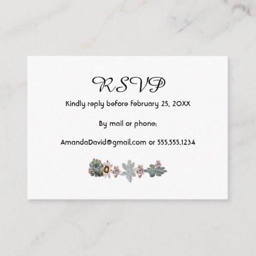 RSVP wedding succulent flowers white Enclosure Card