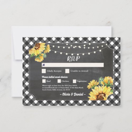 RSVP Wedding Sunflower Black White Engagement  Invitation