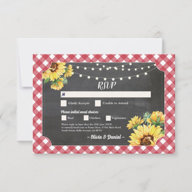 RSVP Wedding Sunflower Red White Engagement  Invitation (Front)