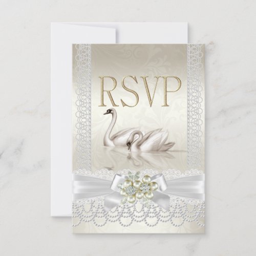 RSVP Wedding Swans White Pearl Lace Damask