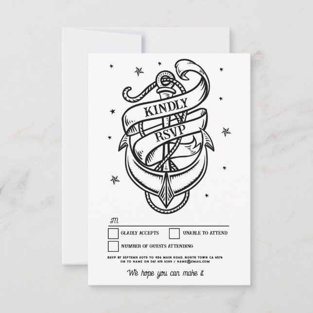 RSVP Wedding Tattoo Traditional Rock Anchor Invitation (Front)