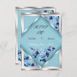 RSVP Wedding Teal Purple Roses Silver Bouquet Invitation
