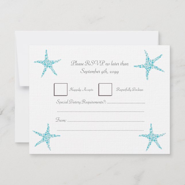 RSVP Wedding Turquoise Aqua Starfish Beach (Front)