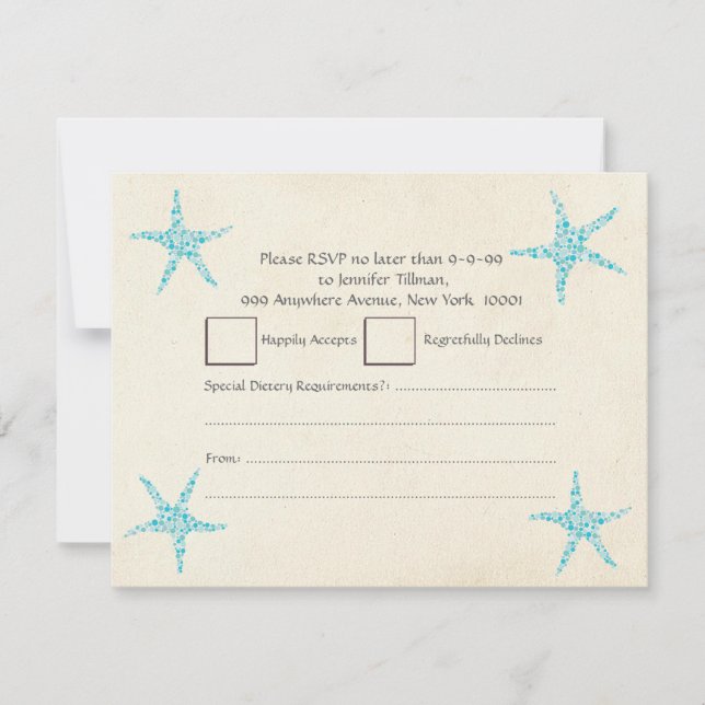 RSVP Wedding Turquoise Aqua Starfish Invitation (Front)