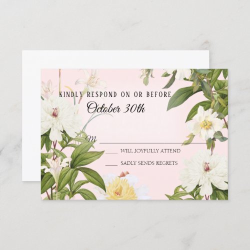 RSVP Wedding Vintage Blush Ivory Rose Peony Floral Invitation