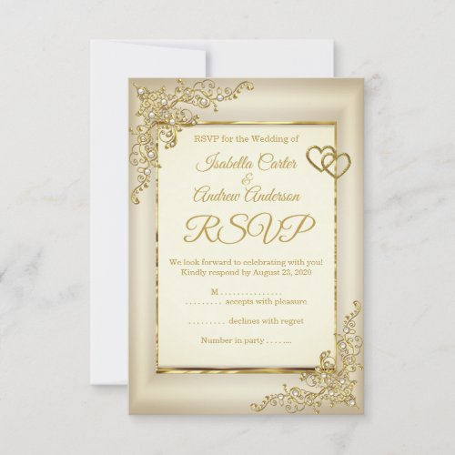 RSVP Wedding Vintage Cream Beige Gold Heart Pearl