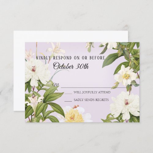 RSVP Wedding Vintage Lavender Ivory Rose Peony Invitation