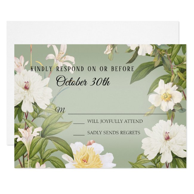 RSVP Wedding Vintage Sage Green Ivory Rose Peony Invitation