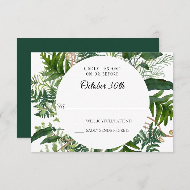 RSVP Wedding Wild Ferns Forest Leaf Foliage Invitation (Front/Back)