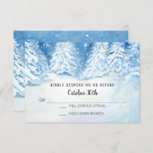 RSVP Wedding Winter Forest Snowy Trees Watercolor Invitation