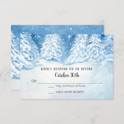 RSVP Wedding Winter Forest Snowy Trees Watercolor Invitation