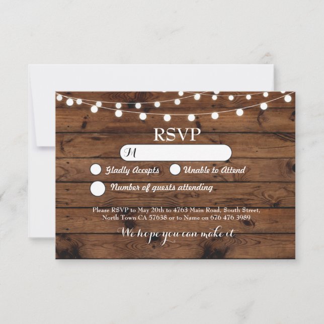 RSVP Wedding Wood Cards Rustic Lights Invites (Front)