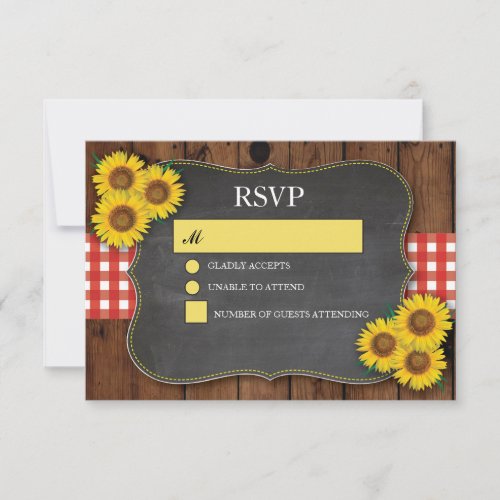 RSVP Wedding Wood Rustic Red Check Sunflower