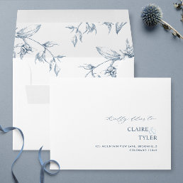 RSVP White and Blue Chic Modern and Formal Floral Envelope