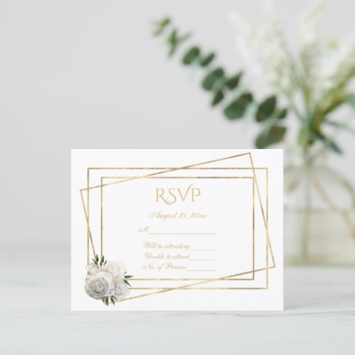 RSVP White and Gold With White Roses Postcard
