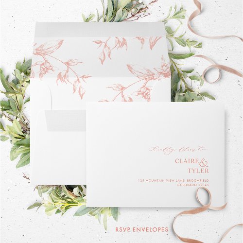 RSVP White Blush and Peach Elegant Formal Floral Envelope