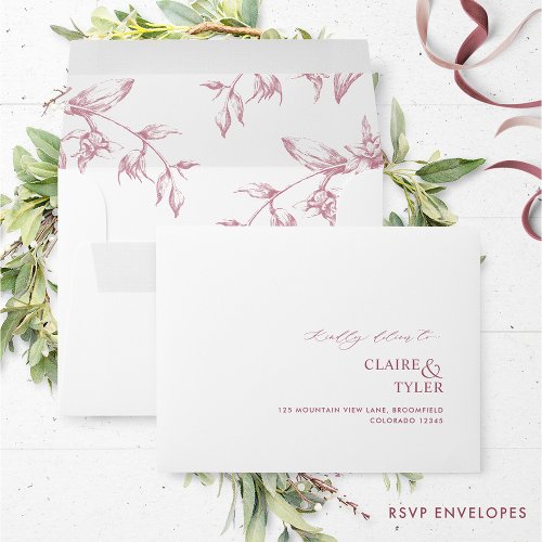 RSVP White Burgundy Elegant Modern Formal Floral Envelope