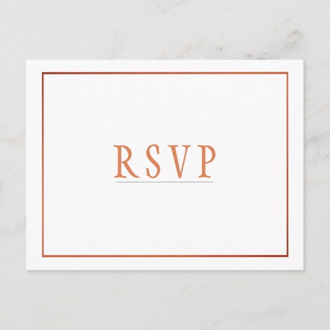 RSVP White Copper Orange Simple Wedding Invitation Postcard (Front)
