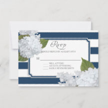 RSVP White Hydrangea Elegant Navy Wide Stripe