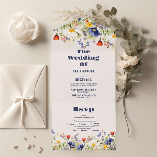 RSVP Wildflower Wedding Rustic Floral All In One Invitation