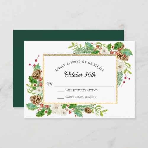 RSVP Winter Christmas Floral Watercolor Invitation