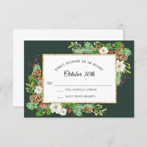 RSVP Winter Forest Christmas Floral Watercolor Invitation