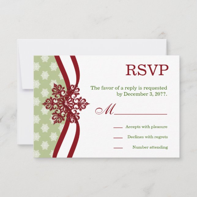 RSVP Winter Wedding Cranberry Light Sage Card (Front)