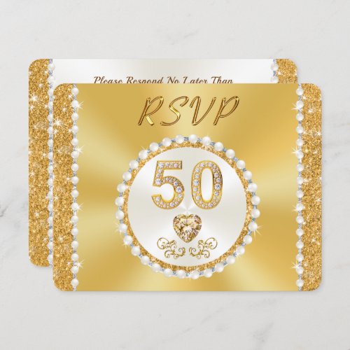 RSVP with MENU Choice 50th Anniversary Gold Invitation
