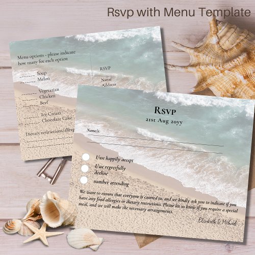 RSVP with Menu Template Beach Destination Coastal 