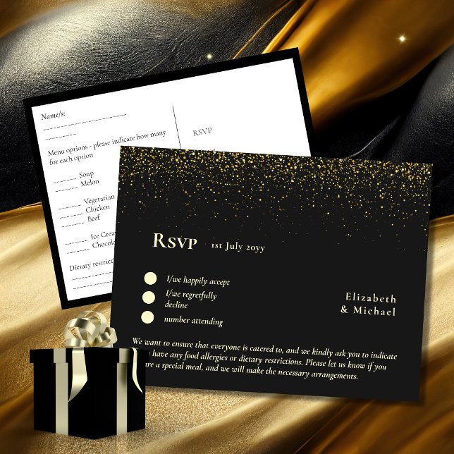 RSVP with Menu Template | Black Gold  (Creator Uploaded)
