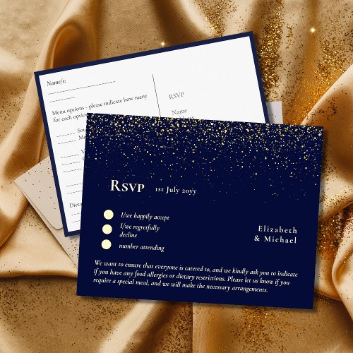 RSVP with Menu Template  Navy Blue Gold