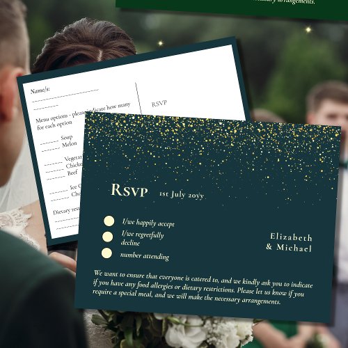 RSVP with Menu Template  Peacock Blue Green Gold