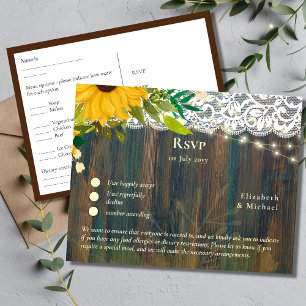 RSVP with Menu Template Rustic Sunflowers Lace