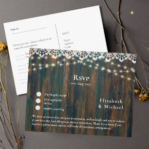 RSVP with Menu Template Rustic Wood Lace Lights