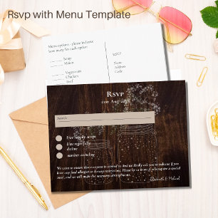 RSVP with Menu Template Rustic Wood Mason Jars