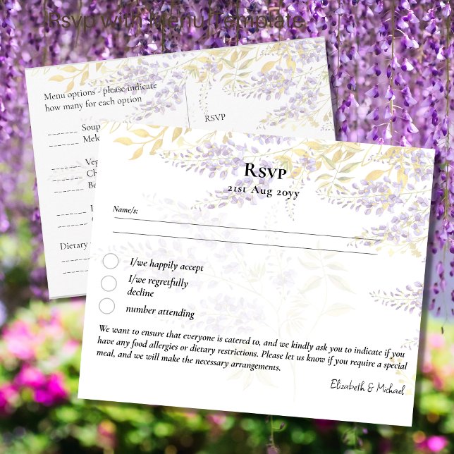 RSVP with Menu Template Wisteria Purple Flowers (Creator Uploaded)