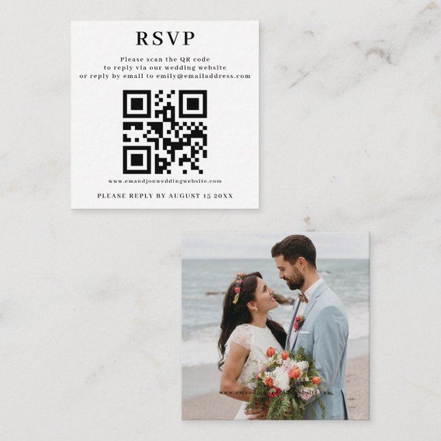 RSVP with QR Code for Wedding Website Enclosure Card (Front/Back)