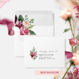 RSVP with Return Address Burgundy Pink Floral Envelope