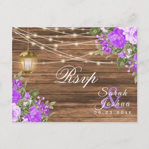 RSVP _  Wood Lanterns and Purple Flower Postcard