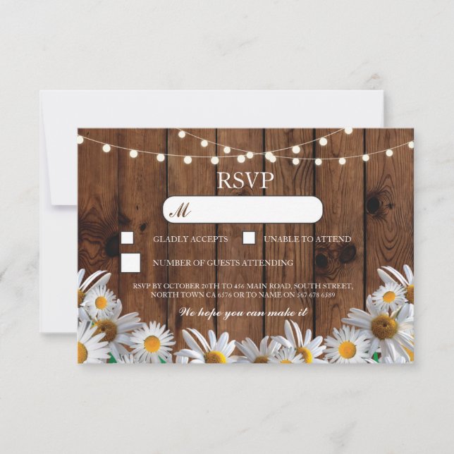 RSVP Wood Wedding Rustic Daisy Floral Cards (Front)