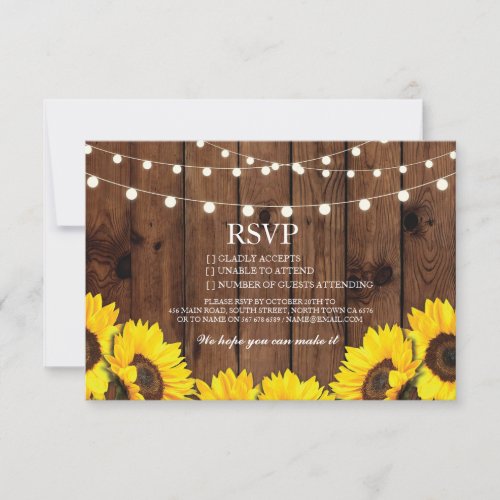 RSVP Wood Wedding Rustic Sunflowers Floral Cards