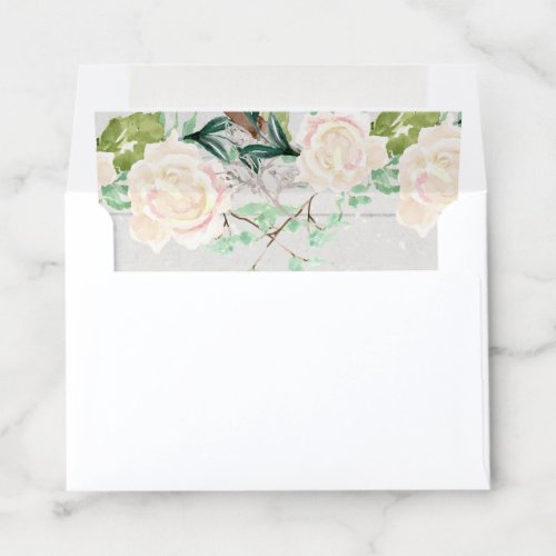 RSVP Wooden Ivory Watercolor Roses w Leaf Foliage Envelope Liner