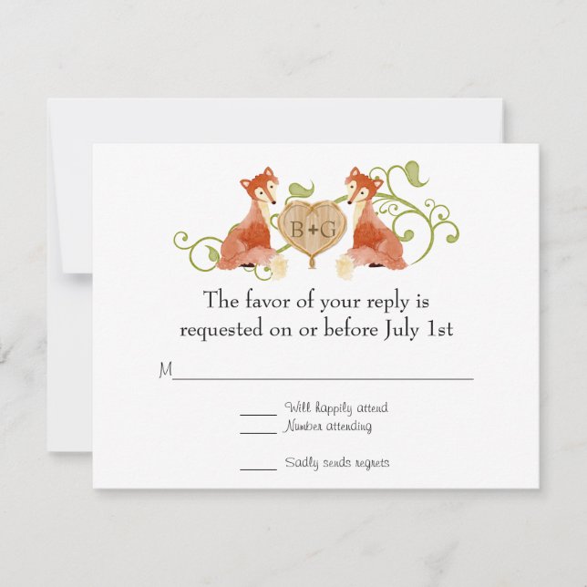 RSVP Woodland Animal Creatures Fox  Vines Weddings (Front)