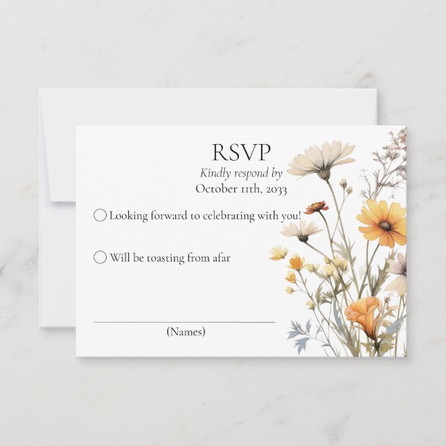 RSVP yellow wildflowers botanical wedding theme  Card (Front)