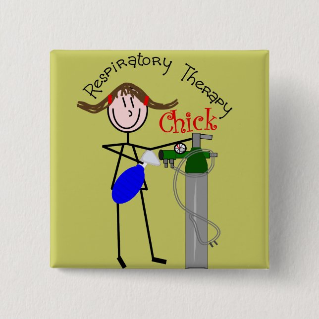RT Chick O2 Tank and Ambu Bag Stick People Pinback Button (Front)